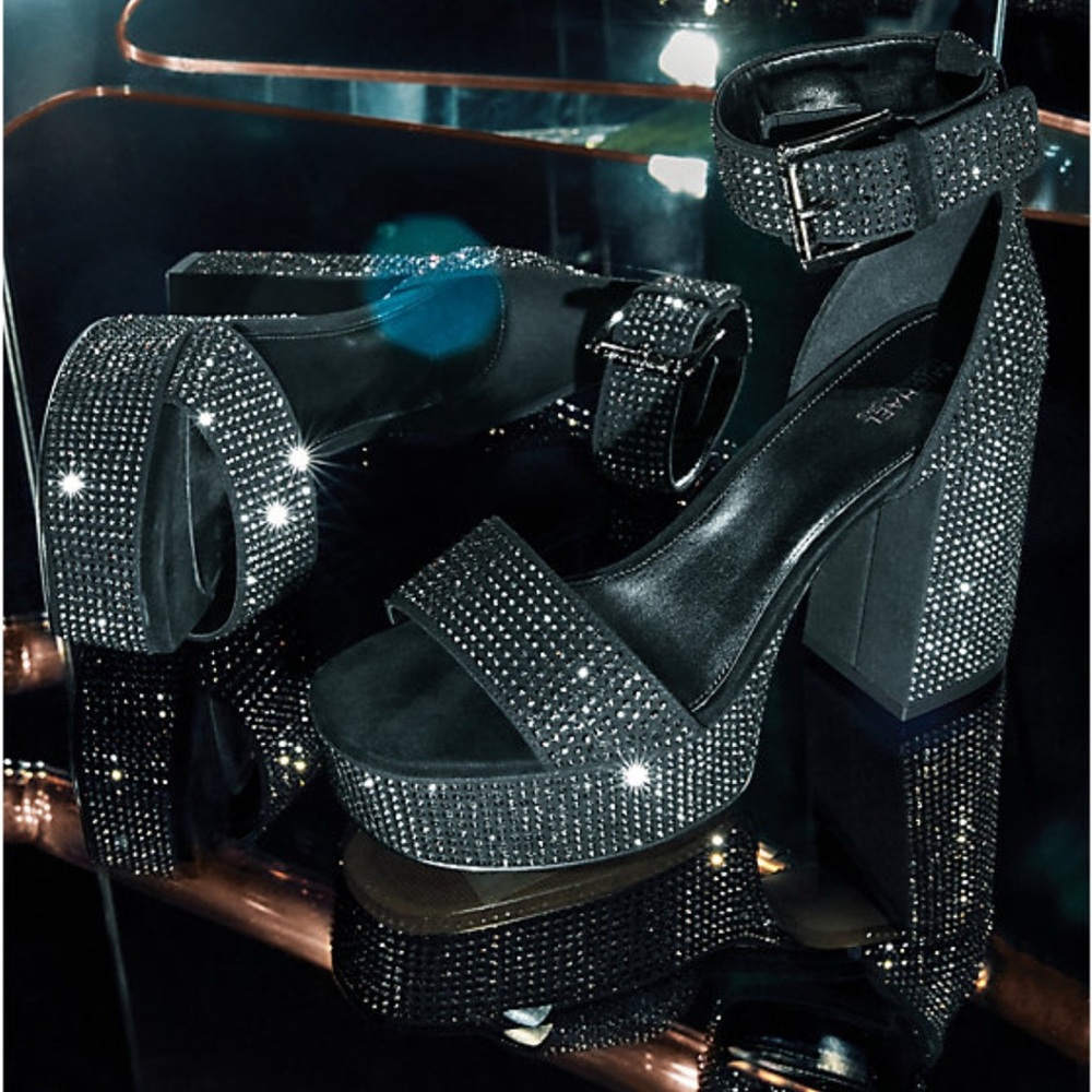 Michael Kors Tara Crystal Embellished Faux Suede Platform Sandal